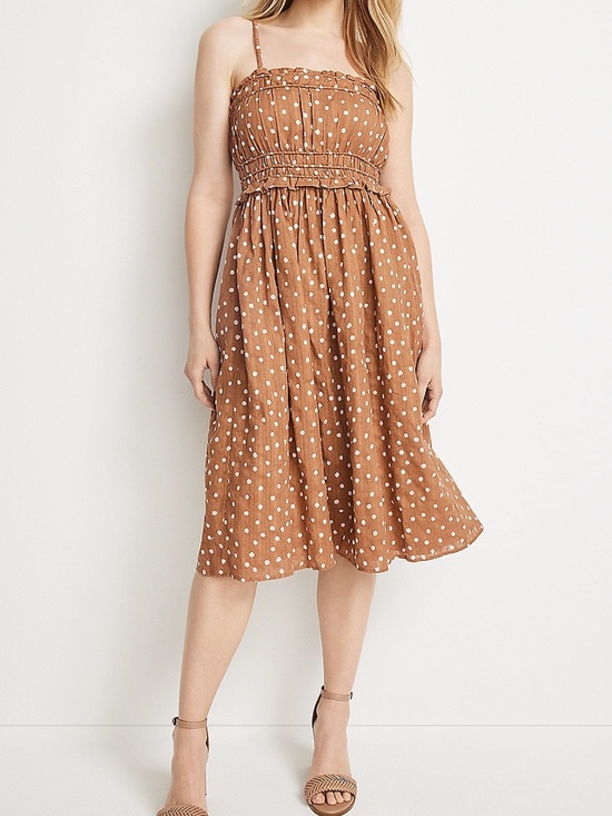 Maurices Dresses & Skirts - Maurices Brown & White Polka Dot Smocked Midi Dress